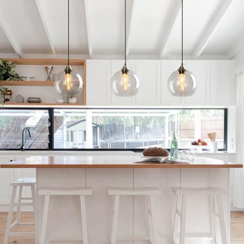 Clear Glass Pendant Lights Kitchen Island Lighting Globe Pendant Light Fixtures Modern Pendant Lighting for Kitchen Island Bedroom Living Dining Room Light Fixture