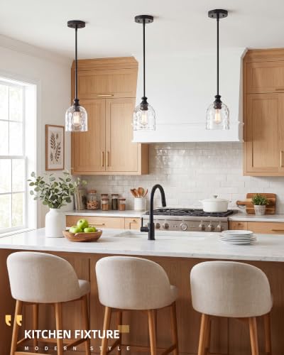 2 Pack Black Hammered Glass Pendant Lights Kitchen Island