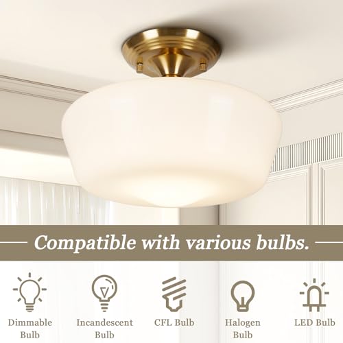 Schoolhouse Style Semi Flush Mount Ceiling Light with Dimmable Bulb Remote Control
