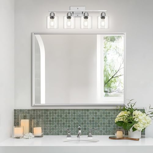 Modern Brushed Nickel 4 Light Bathroom Light Fixtures