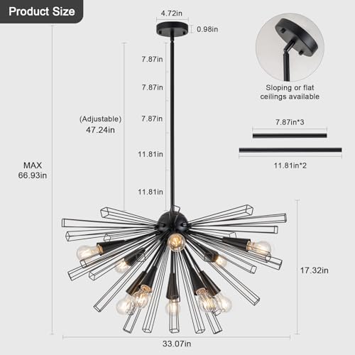 10 Light Black Sputnik Chandeliers