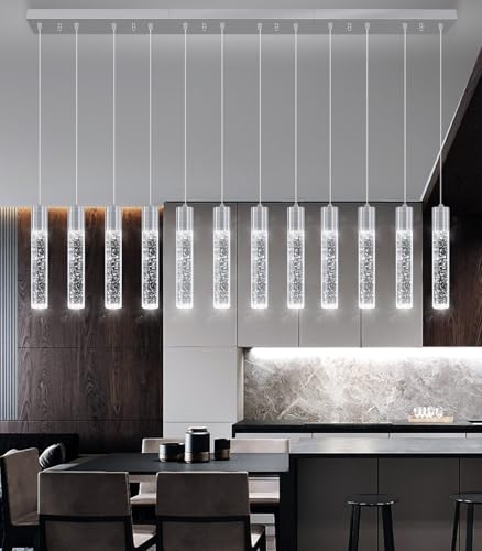 12 Lights Modern Crystal Chandeliers LED Pendant Light for Kitchen Island Dining Room Entrance Foyer Living Room Silver