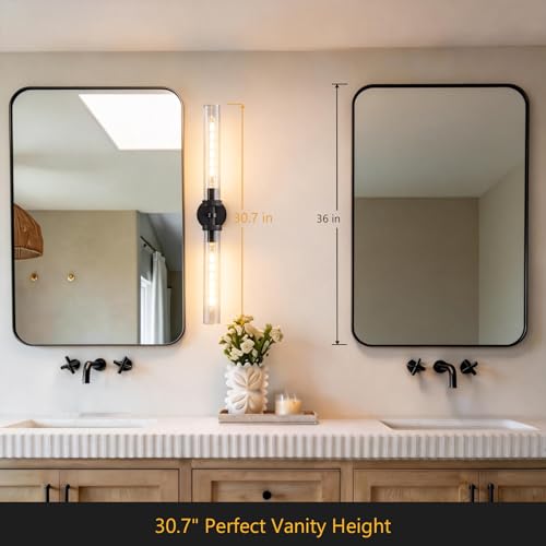 30 inch Wall Sconce Linear Glass Sconces Bathroom Sconces Black (2 Count)
