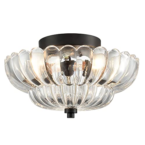 Modern Black Ceiling Light Traditional with Scalloped Clear Glass