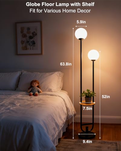 Globe Floor Lamp Mid Century Black Standing Lamp with 3000K Bulbs Included Vintage Tall Lamp with 5Lbs Heavy Base for Lving Room (2 Count)