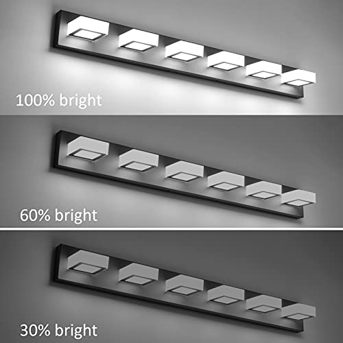 6 Lights LED Modern Dimmable Matte Black Vanity Light Acrylic Modern Vanity Wall Light Over Mirror Dimmable Bathroom Vanity Lighting Fixtures 6000K Cool White Light