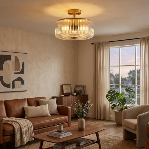 3 Light Gold Semi Flush Mount Ceiling Light