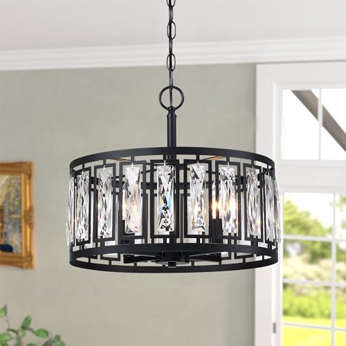 Modern Black Crystal Chandeliers for Dining Room