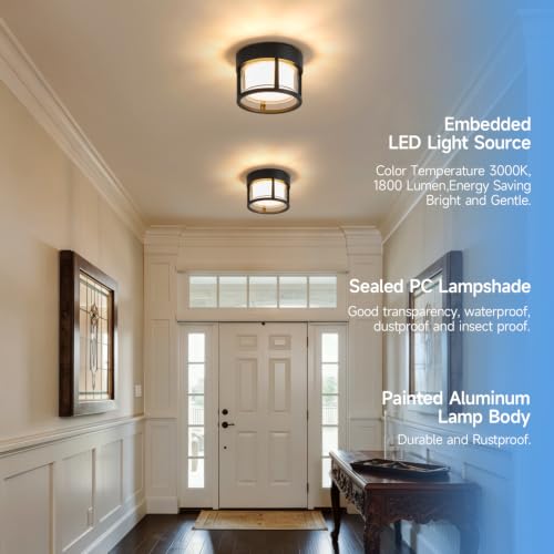 Black Round Porch LED Ceiling Flush Mount Lights