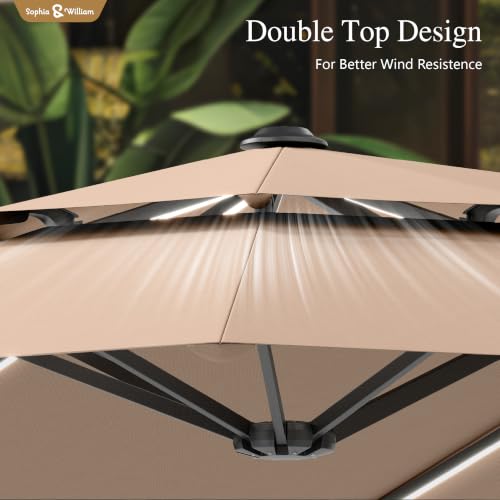 13ft 2 Tier Patio Umbrella with Solar Lights&Base