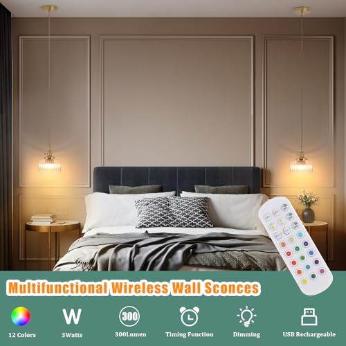 Battery Operated Pendant Light 5000mAh Rechargeable Chandelier with Remote Control Wireless Adjustable Hanging Clear Striped Light for Kitchen Island Dining Room Hallway (2 Count)