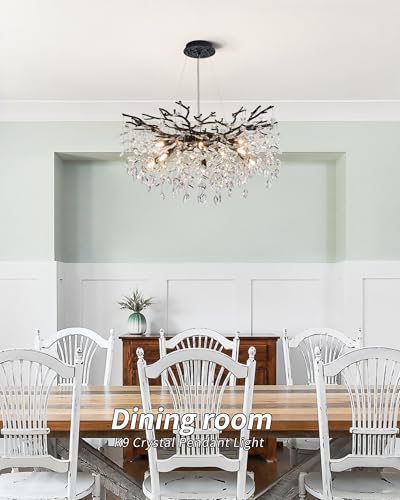 Modern Tree Branch Crystal Chandelier Luxury Black Crystal Pendant Lighting 30" Contemporary 10
