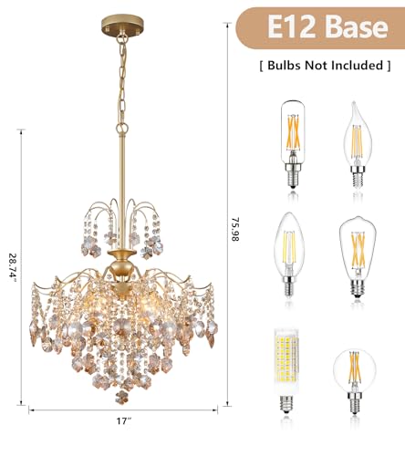 Modern Gold Crystal Chandelier Amber Crystal Pendant Light 6 Lights for Bedroom Dining Room Entryway Hallway Office Bathroom UL Listed