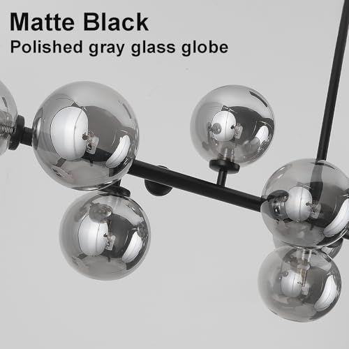 Mid Century Modern Chandelier 55in Linear Bubble Chandeliers 16-Light Black & Gray Sputnik Pendant Lighting Fixture for Dining Room Kitchen Island
