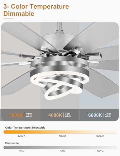 72" Large Modern Ceiling Fans with Lights and Remote Control