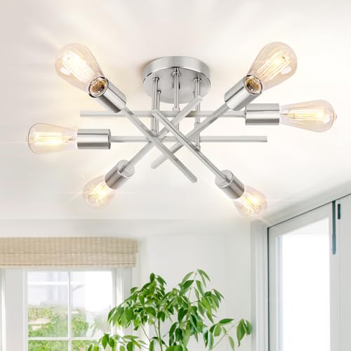 6 Light Silver Semi Flush Mount Ceiling Light Fixture