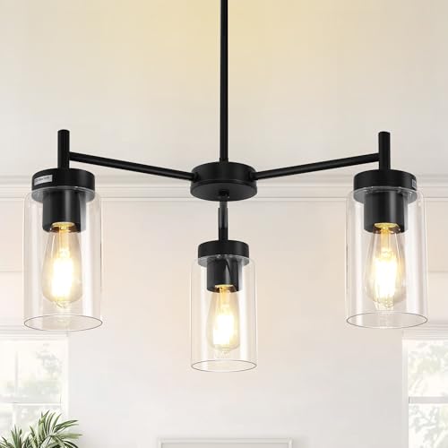 3 Light Black Chandelier for Dining Room Light Fixture