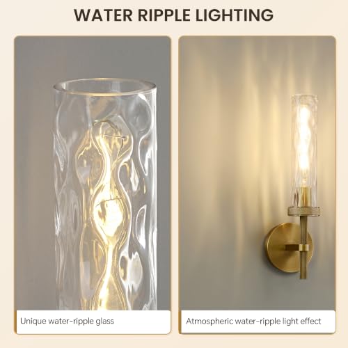 Bathroom Sconces Set of 2 Hardwired Sconces with Water Ripple Glass (2 Count)