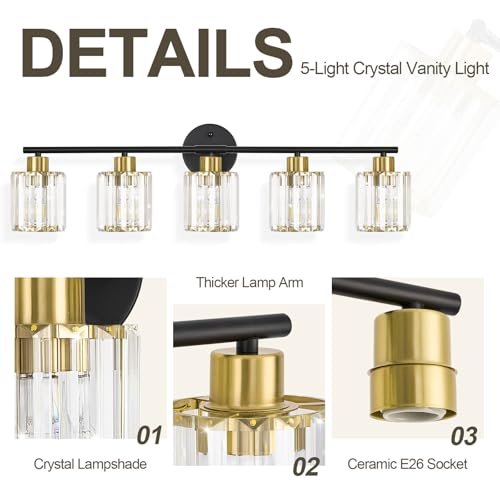 Modern Black Gold Crystal Bathroom Light Fixtures