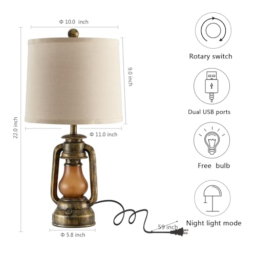 Set of 2 Farmhouse Lantern Table Lamps for Living Room with 2 USB Charging Ports (2 Count)