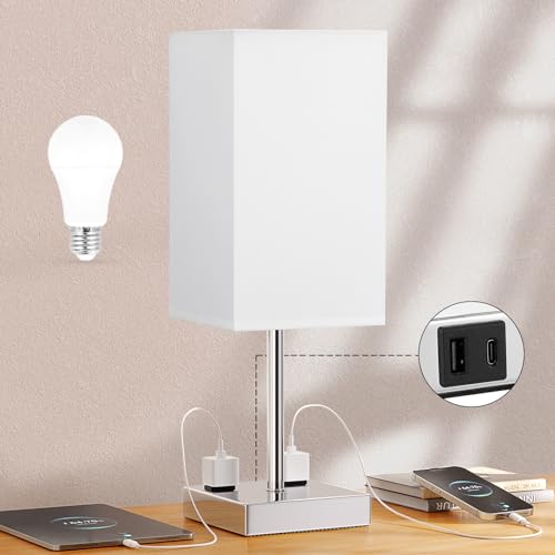 17.4" White Touch Table Lamp for Bedroom