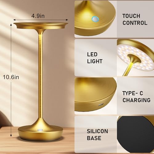 LED Cordless Table Lamp 6000mAh Rechargeable Battery Outdoor Light Gold