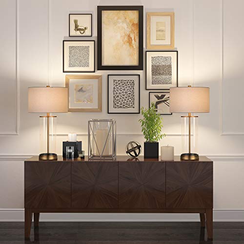 28" Tall Table Lamp with Fabric Shade in Antique Brass