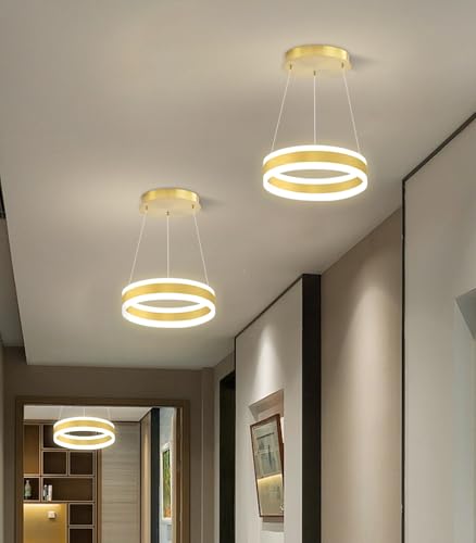 D7.8'' Modern Ring Chandelier for Dining Room LED Dimmable Pendant Lighting High Ceiling Chandelier for Living Room Foyer Bedroom Entryway 3000K