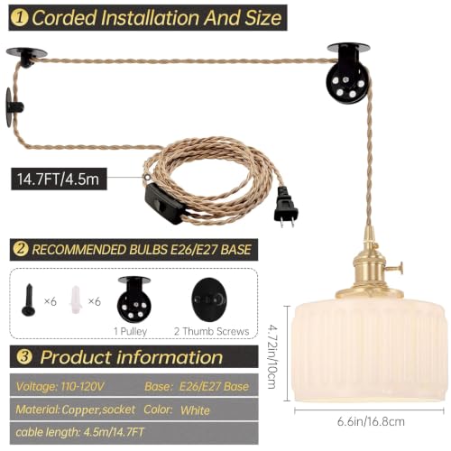 Plug in Pendant Light Hanging Light Fixture Corded On