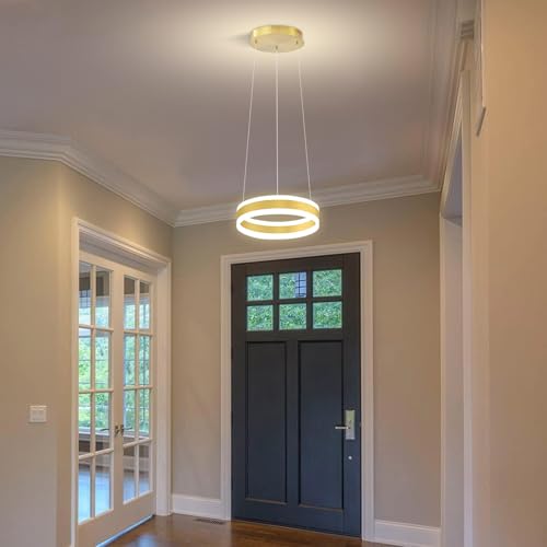 D7.8'' Modern Ring Chandelier for Dining Room LED Dimmable Pendant Lighting High Ceiling Chandelier for Living Room Foyer Bedroom Entryway 3000K
