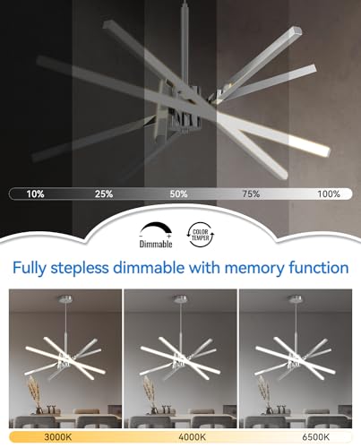 Modern Sputnik Chandelier Ceiling 82W LED Chrome Pendant Light Embedded Mount Chandeliers Dining Room Light Fixtures Over Table Dimmable with Remote Control for Living Room Kitchen Bedroom (5 Count)