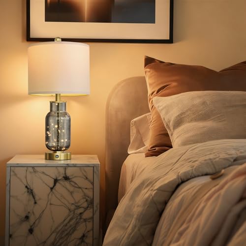 22" Glass Table Lamps Set of 2 with LED Nightlight for Bedroom (2 Count)
