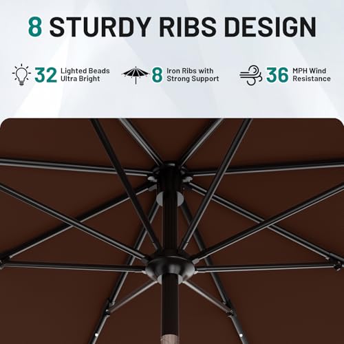 9FT Patio Umbrella with Solar Lights