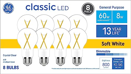 60 Watt EQ A19 Classic Crystal Clear Soft White Medium Base (8 Count)
