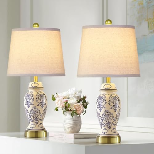 Chinoiserie Ceramic Small Table Lamps Set of 2 for Living Room Bedroom Bedside (2 Count)
