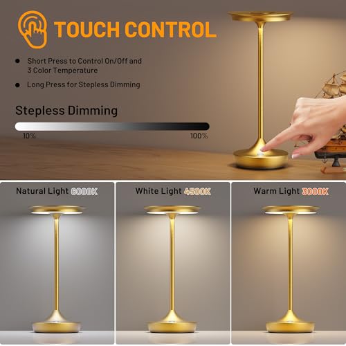LED Cordless Table Lamp 6000mAh Rechargeable Battery Outdoor Light Gold