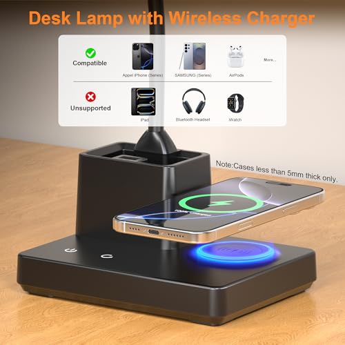 Wireless Charging Desk Lamp USB Charging & Pen Holder