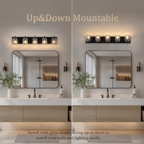 5 Light Vanity Lights for Bathroom Large 40" with Bubble Glass Shade