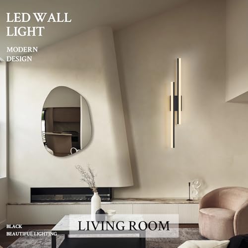 LED Wall Sconce Black Modern Remote Wall Light Fixtures for Living Room