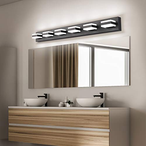 Bathroom Light Feature Modern LED Dimmable Matt Black Bathroom Vanity Light 6 Lights Acrylic Vanity Light Over Mirror ETL Listed