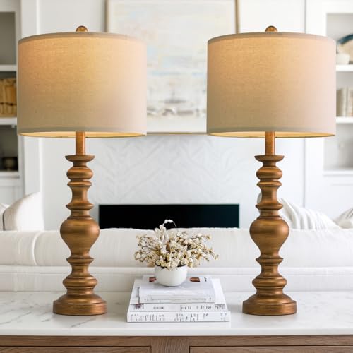 27" Antique Gold Table Lamps Set of 2