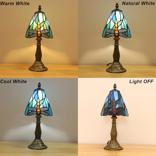Tiffany Small Lamp Blue Dragonfly Stained Glass Bedside Nightstand Table Lamp