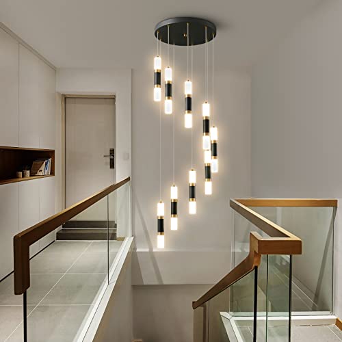 9 Light Chandelier LED 54W Dimmable Chandeliers for Entryway Pendant Light Fixture Chandeliers for Staircase Lobby Black Gold Lighting Modern High Ceiling Chandelier