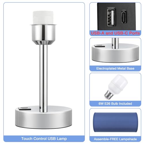 Blue Touch Table Lamp for Bedroom