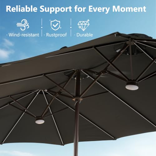 15FT Double Sided Rectangular RGB LED Patio Umbrella with Remote & App Control