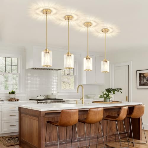 Brushed Brass Pendant Light Fixtures Over Island Modern Kitchen Lighting (2 Count)