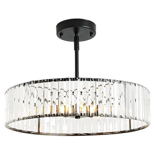 Adjustable Height Modern Black Crystal Chandelier 20 Inch (Black / 20 in)