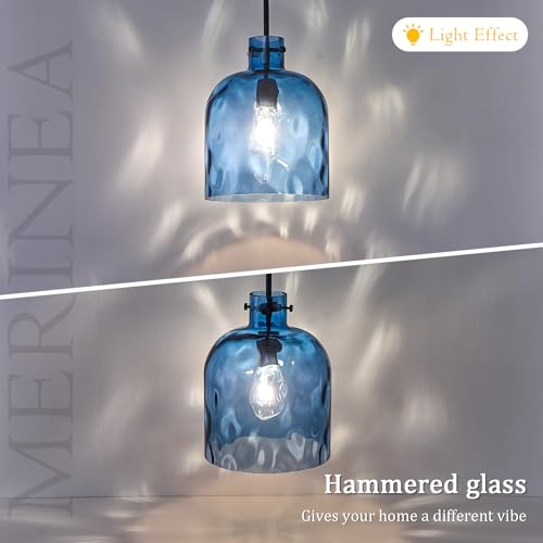Blue Hammered Glass Pendant Light