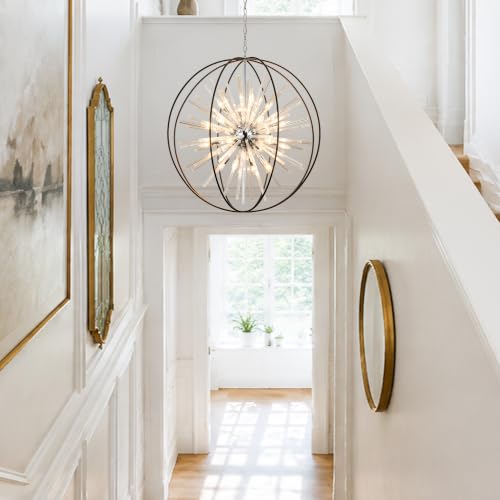 Modern Large Black Crystal Chandelier for High Ceilings Foyer Entryway