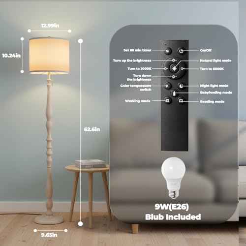 Wood Floor Lamp for Living Room (Antique White)